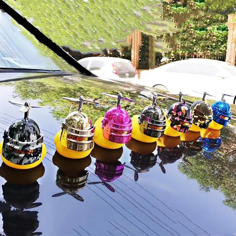 Broken Wind Rubber Duck Motor Accessories Yellow Duck with Helmet Auto Car Accessories Duck In The Car Car Interior Decoration - VibraStore
