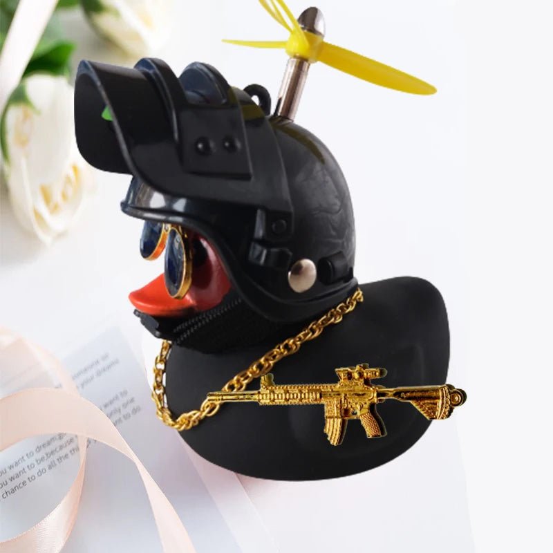 Broken Wind Rubber Duck Motor Accessories Yellow Duck with Helmet Auto Car Accessories Duck In The Car Car Interior Decoration - VibraStore