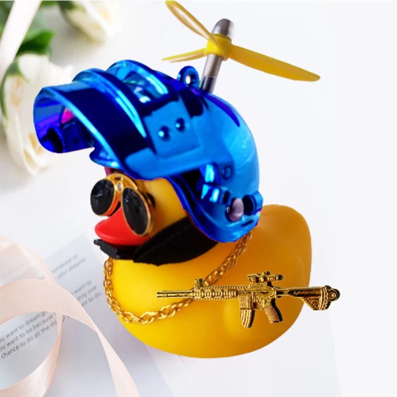 Broken Wind Rubber Duck Motor Accessories Yellow Duck with Helmet Auto Car Accessories Duck In The Car Car Interior Decoration - VibraStore