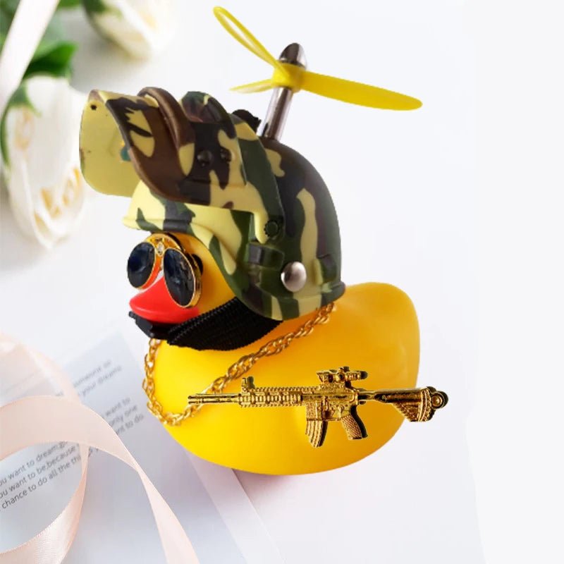 Broken Wind Rubber Duck Motor Accessories Yellow Duck with Helmet Auto Car Accessories Duck In The Car Car Interior Decoration - VibraStore