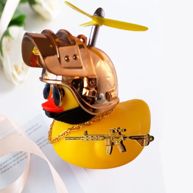 Broken Wind Rubber Duck Motor Accessories Yellow Duck with Helmet Auto Car Accessories Duck In The Car Car Interior Decoration - VibraStore