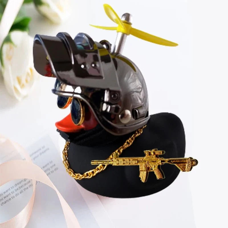 Broken Wind Rubber Duck Motor Accessories Yellow Duck with Helmet Auto Car Accessories Duck In The Car Car Interior Decoration - VibraStore