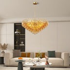 37 Extra Large Chandelier, 14-Light Gold Modern Round Chandelier For Living Room, Tiered Smoke Blown Glass Brass Chandeliers, Hanging Light Fixture For Bedroom, Dining Room, Foyer, Entryway