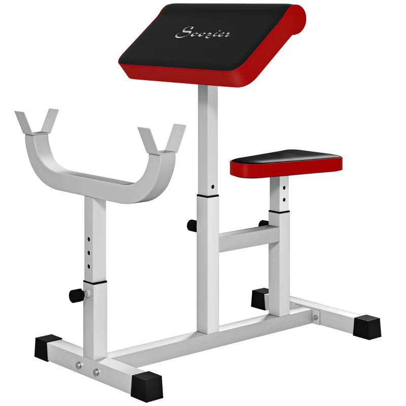 Soozier 265 LBS Preacher Curl Bench For Strength Training, Adjustable Seated Arm Isolated Barbell Dumbbell Bicep Station, White