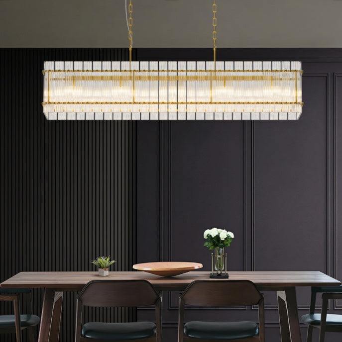 Modern Rectangular Crystal Glass Chandelier, 10-Lights Glod Chandelier Lighting Contemporary Pendant Ceiling Light Fixture For Dining Room Living Room Kitchen Island