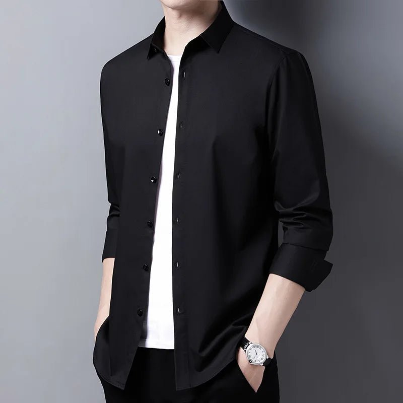 Camisa de manga larga de color sólido de negocios de moda casual para hombres - VibraStore