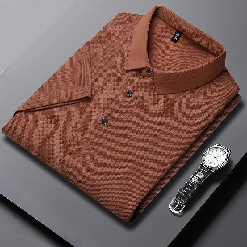 Camisa POLO de manga corta informal de negocios con nuevo estampado para hombre, Top cómodo y transpirable de manga corta a la moda - VibraStore