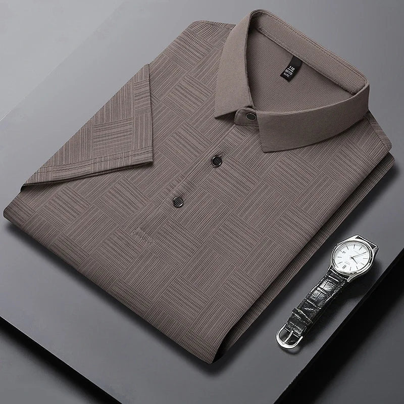 Camisa POLO de manga corta informal de negocios con nuevo estampado para hombre, Top cómodo y transpirable de manga corta a la moda - VibraStore