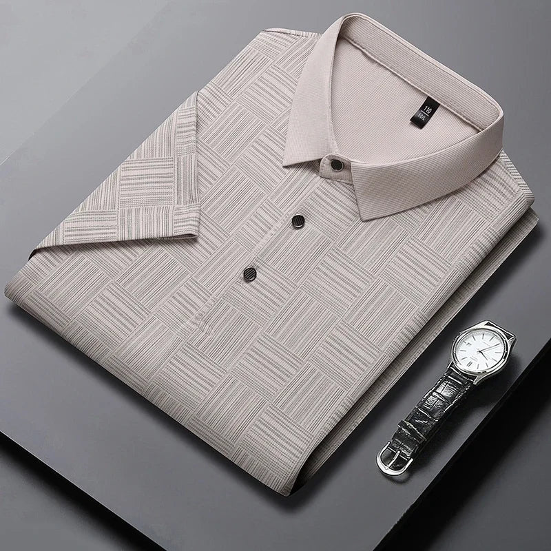 Camisa POLO de manga corta informal de negocios con nuevo estampado para hombre, Top cómodo y transpirable de manga corta a la moda - VibraStore