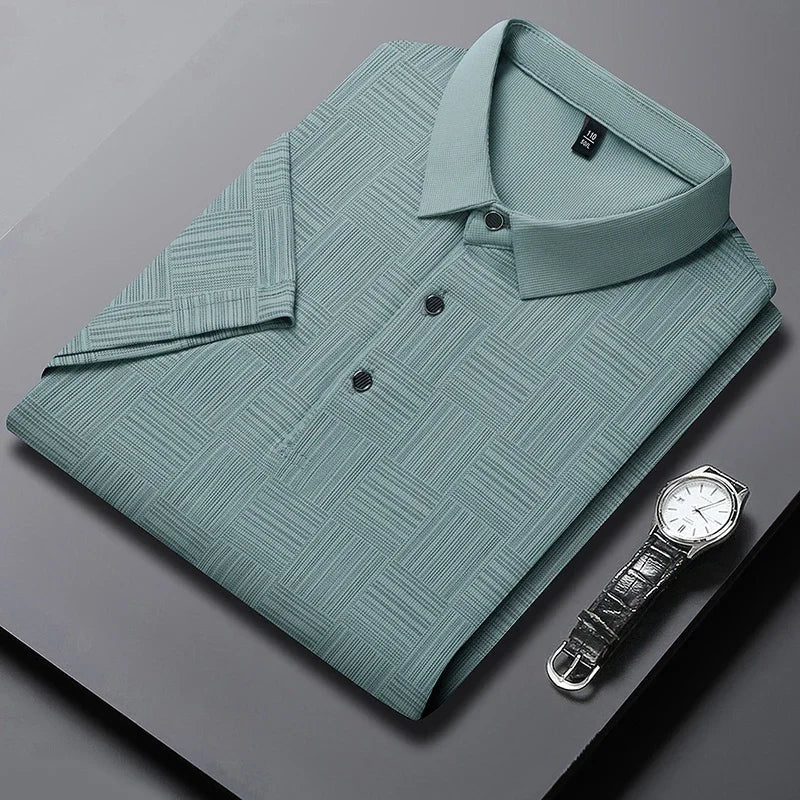 Camisa POLO de manga corta informal de negocios con nuevo estampado para hombre, Top cómodo y transpirable de manga corta a la moda - VibraStore