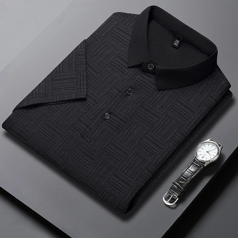 Camisa POLO de manga corta informal de negocios con nuevo estampado para hombre, Top cómodo y transpirable de manga corta a la moda - VibraStore