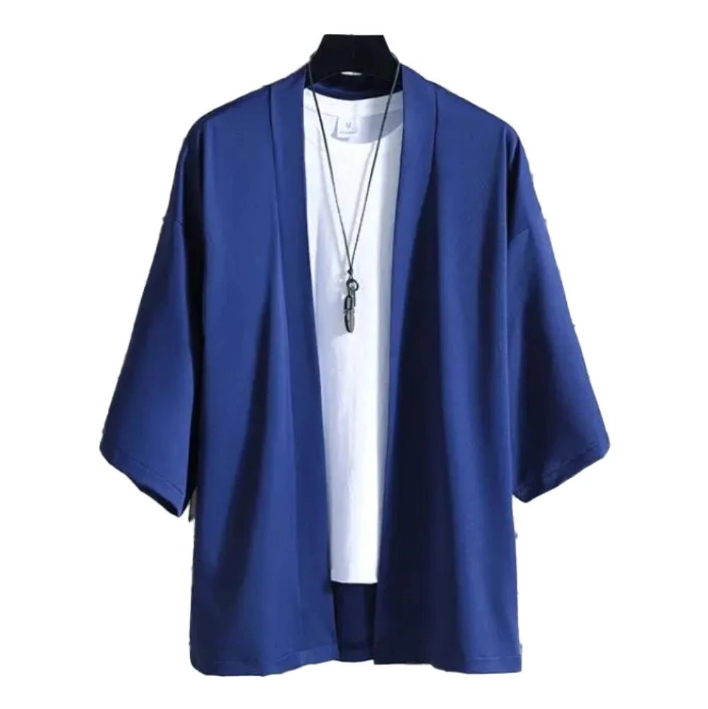 Camisa tipo kimono ligera para hombre, cárdigan con frente abierto de siete mangas, albornoz Yukata de estilo japonés, ropa samurái - VibraStore