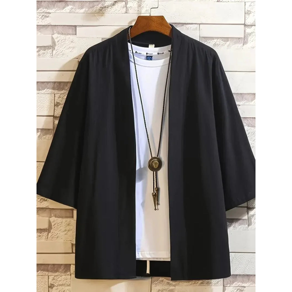 Camisa tipo kimono ligera para hombre, cárdigan con frente abierto de siete mangas, albornoz Yukata de estilo japonés, ropa samurái - VibraStore