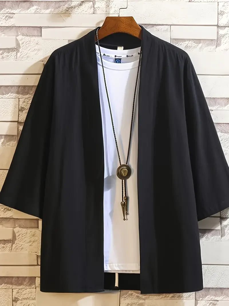 Camisa tipo kimono ligera para hombre, cárdigan con frente abierto de siete mangas, albornoz Yukata de estilo japonés, ropa samurái - VibraStore