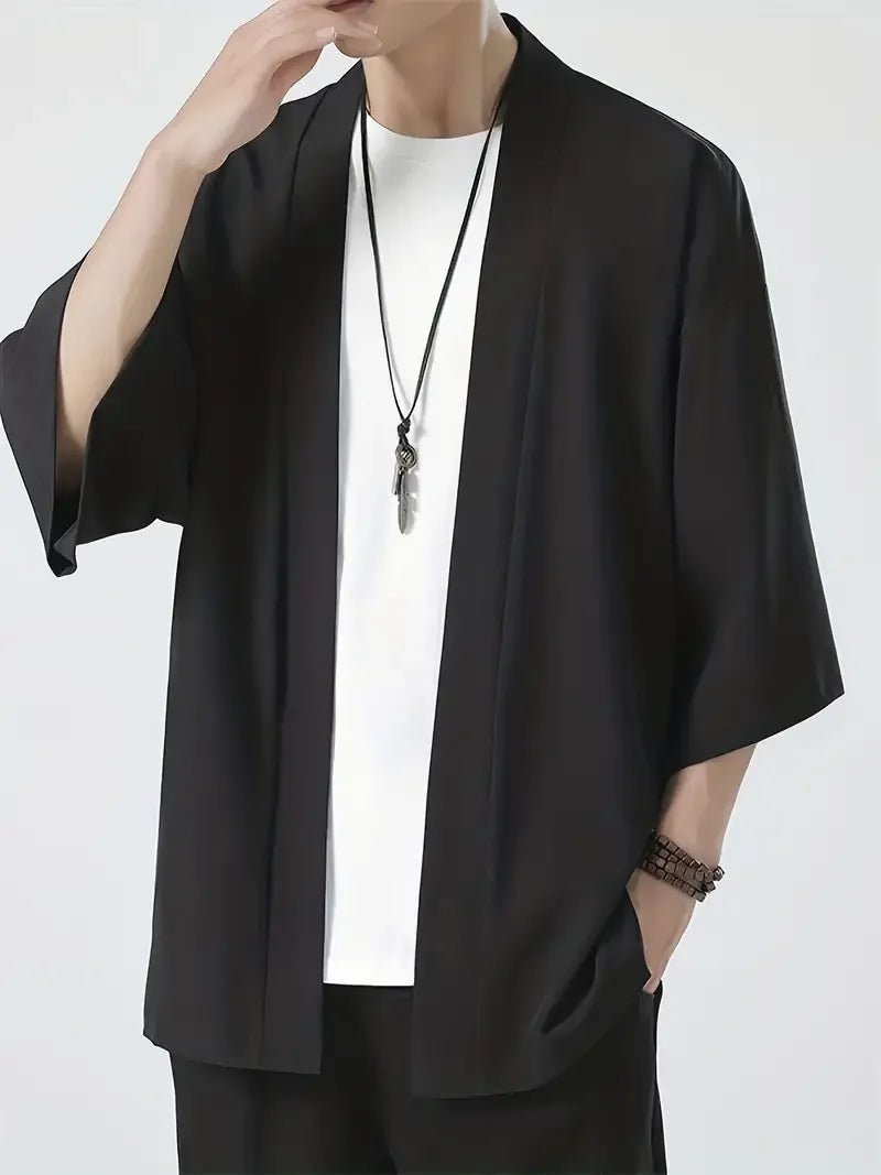 Camisa tipo kimono ligera para hombre, cárdigan con frente abierto de siete mangas, albornoz Yukata de estilo japonés, ropa samurái - VibraStore