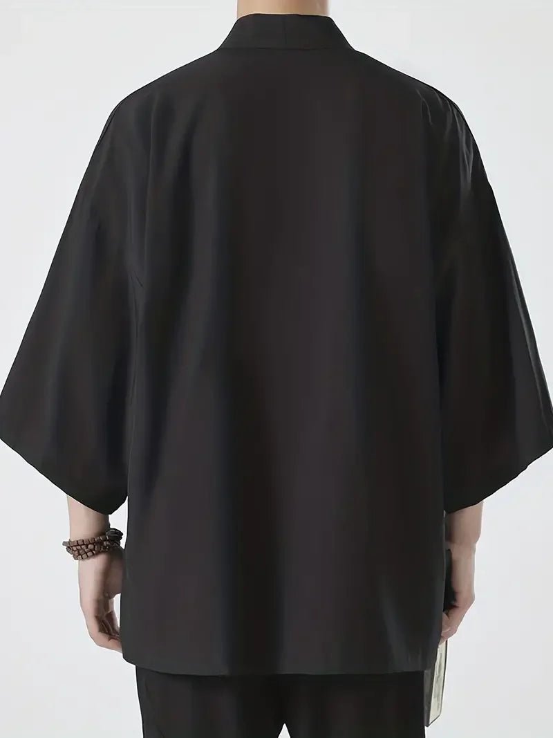 Camisa tipo kimono ligera para hombre, cárdigan con frente abierto de siete mangas, albornoz Yukata de estilo japonés, ropa samurái - VibraStore