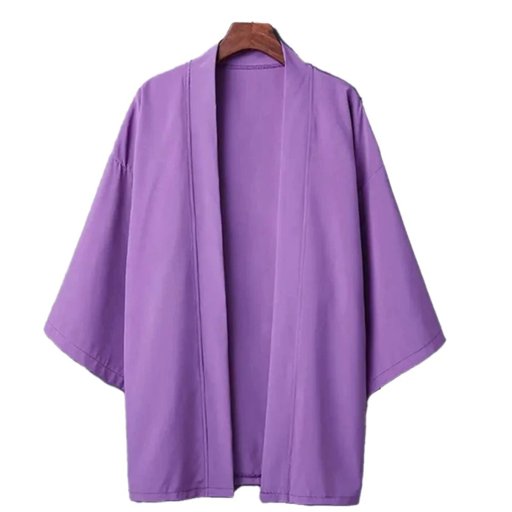 Camisa tipo kimono ligera para hombre, cárdigan con frente abierto de siete mangas, albornoz Yukata de estilo japonés, ropa samurái - VibraStore