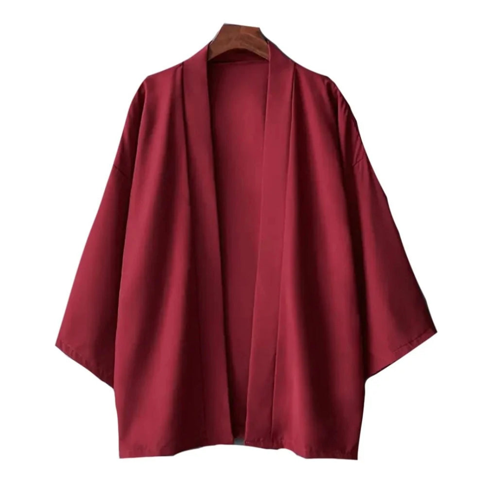 Camisa tipo kimono ligera para hombre, cárdigan con frente abierto de siete mangas, albornoz Yukata de estilo japonés, ropa samurái - VibraStore