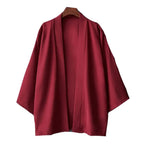 Camisa tipo kimono ligera para hombre, cárdigan con frente abierto de siete mangas, albornoz Yukata de estilo japonés, ropa samurái - VibraStore