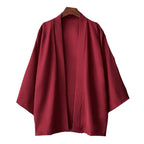 Camisa tipo kimono ligera para hombre, cárdigan con frente abierto de siete mangas, albornoz Yukata de estilo japonés, ropa samurái - VibraStore