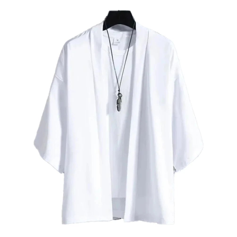 Camisa tipo kimono ligera para hombre, cárdigan con frente abierto de siete mangas, albornoz Yukata de estilo japonés, ropa samurái - VibraStore