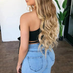 Camiseta ajustada con vendaje para mujer, tops de manga larga con un hombro y pajarita, camiseta lisa elástica con hombros descubiertos, top corto sexy para discoteca y calle - VibraStore