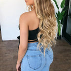 Camiseta ajustada con vendaje para mujer, tops de manga larga con un hombro y pajarita, camiseta lisa elástica con hombros descubiertos, top corto sexy para discoteca y calle - VibraStore