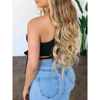 Camiseta ajustada con vendaje para mujer, tops de manga larga con un hombro y pajarita, camiseta lisa elástica con hombros descubiertos, top corto sexy para discoteca y calle - VibraStore
