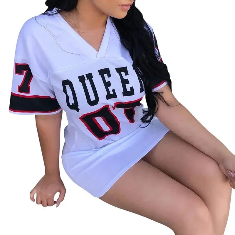 Camiseta de longitud media con estampado de LeTTer V Jersey con cuello de seda de leche agradable para la piel Pantalones cortos... - VibraStore