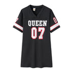 Camiseta de longitud media con estampado de LeTTer V Jersey con cuello de seda de leche agradable para la piel Pantalones cortos... - VibraStore
