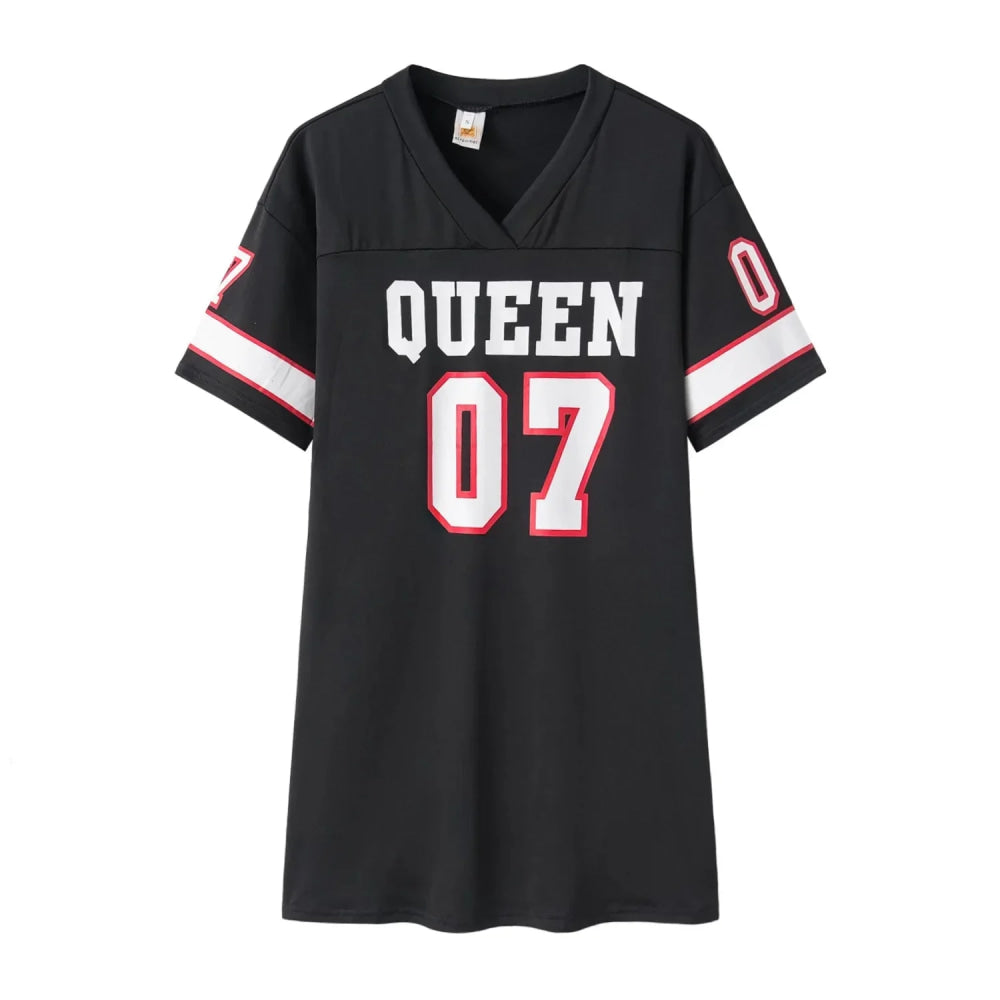 Camiseta de longitud media con estampado de LeTTer V Jersey con cuello de seda de leche agradable para la piel Pantalones cortos... - VibraStore