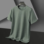 camiseta de manga corta con cuello redondo y gofres de verano para hombre, Top cómodo y transpirable de manga corta para uso informal - VibraStore