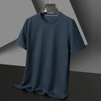 camiseta de manga corta con cuello redondo y gofres de verano para hombre, Top cómodo y transpirable de manga corta para uso informal - VibraStore