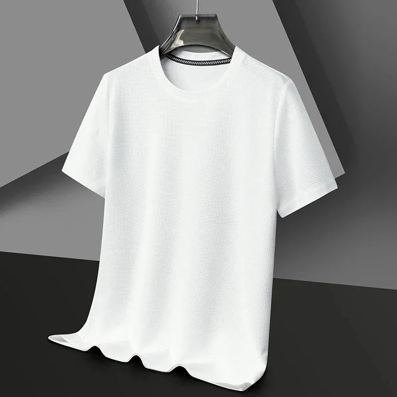 camiseta de manga corta con cuello redondo y gofres de verano para hombre, Top de manga corta - VibraStore