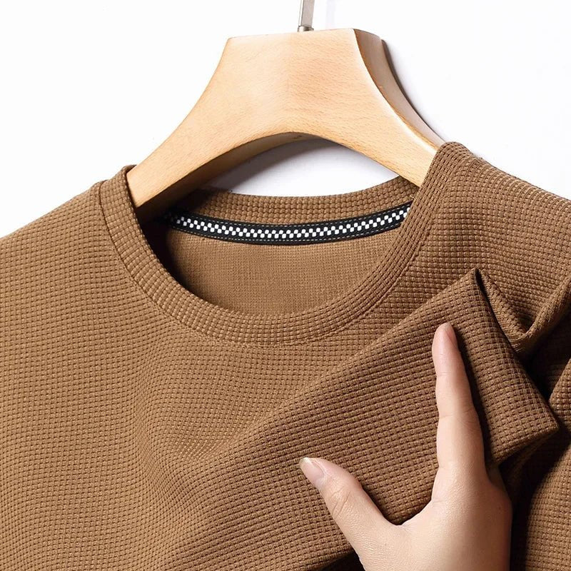 camiseta de manga corta con cuello redondo y gofres de verano para hombre, Top de manga corta - VibraStore