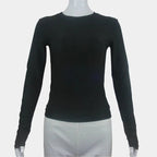 camiseta de manga larga, Tops ajustados, camiseta ajustada de punto con cuello redondo para mujer, ropa de calle 2024, nuevo 2408 - VibraStore