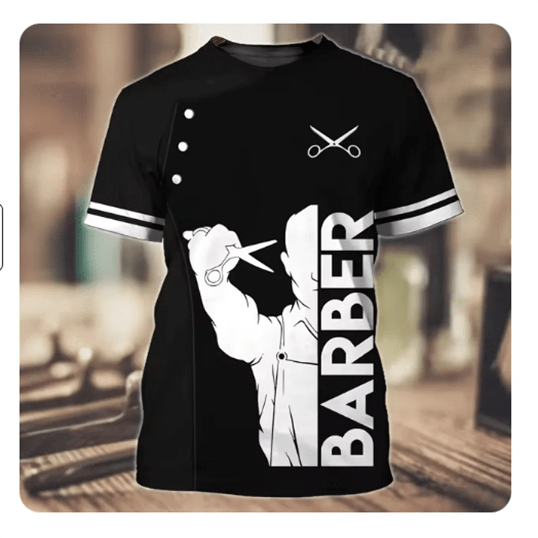 Camiseta para hombre, Tops de barbería, jersey de manga corta con estampado 3D, moda urbana de verano para hombre, ropa Vintage, camisetas Harajuku y2k - VibraStore