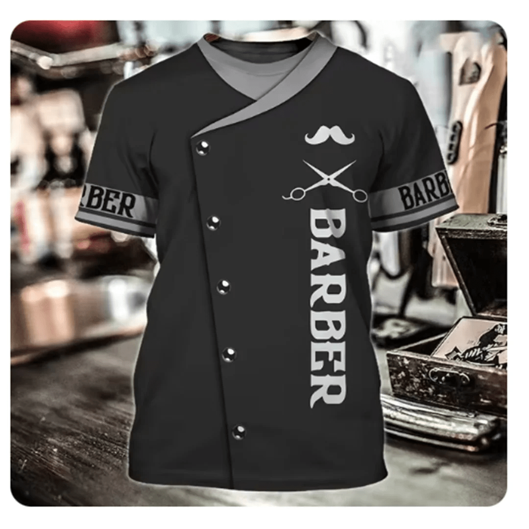 Camiseta para hombre, Tops de barbería, jersey de manga corta con estampado 3D, moda urbana de verano para hombre, ropa Vintage, camisetas Harajuku y2k - VibraStore