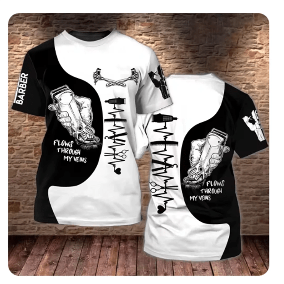 Camiseta para hombre, Tops de barbería, jersey de manga corta con estampado 3D, moda urbana de verano para hombre, ropa Vintage, camisetas Harajuku y2k - VibraStore