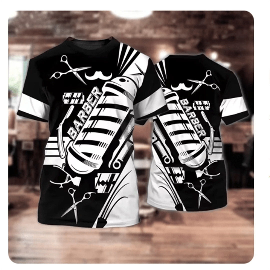 Camiseta para hombre, Tops de barbería, jersey de manga corta con estampado 3D, moda urbana de verano para hombre, ropa Vintage, camisetas Harajuku y2k - VibraStore