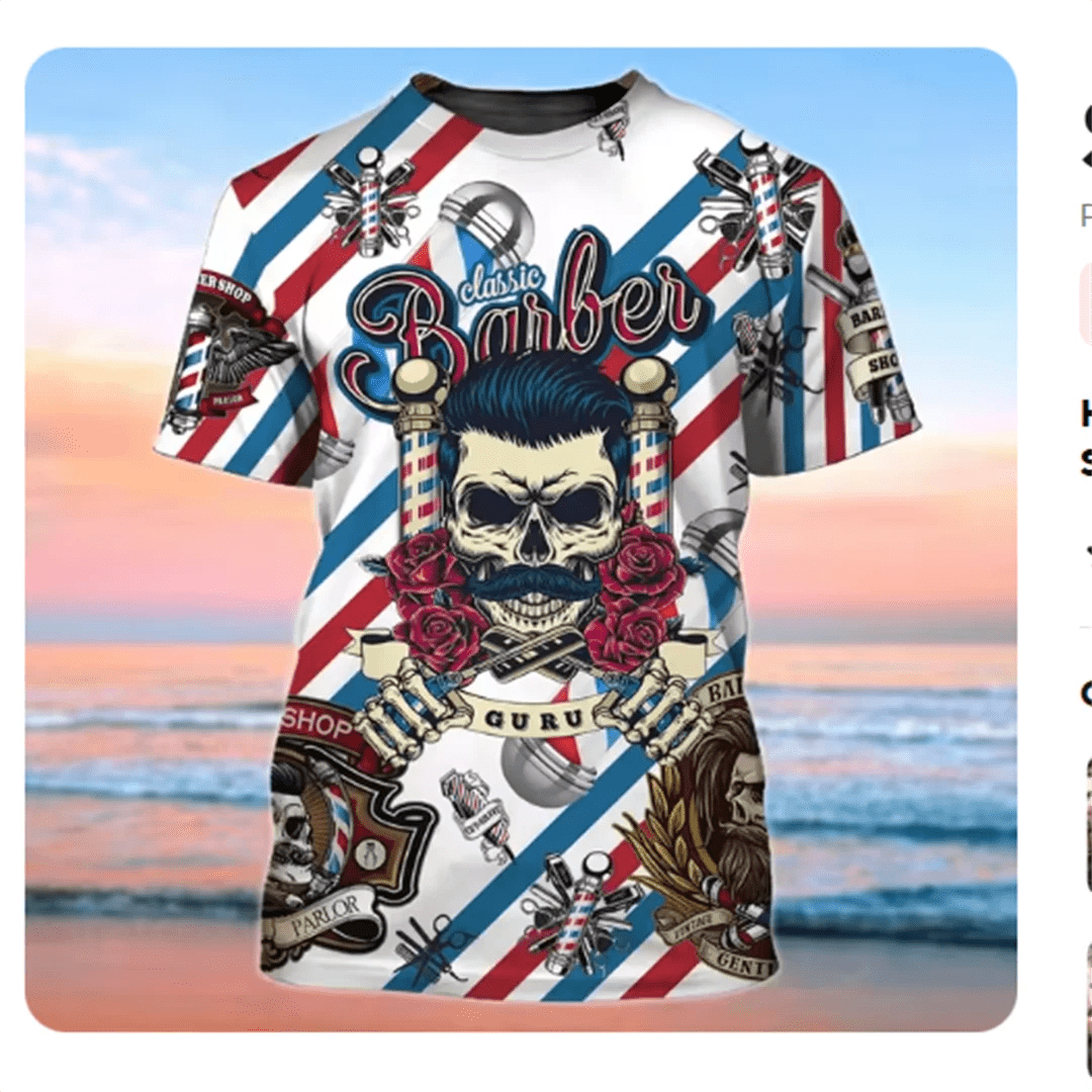 Camiseta para hombre, Tops de barbería, jersey de manga corta con estampado 3D, moda urbana de verano para hombre, ropa Vintage, camisetas Harajuku y2k - VibraStore