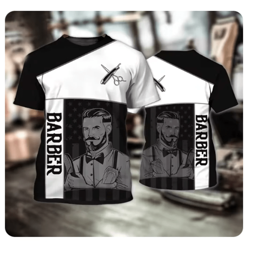 Camiseta para hombre, Tops de barbería, jersey de manga corta con estampado 3D, moda urbana de verano para hombre, ropa Vintage, camisetas Harajuku y2k - VibraStore