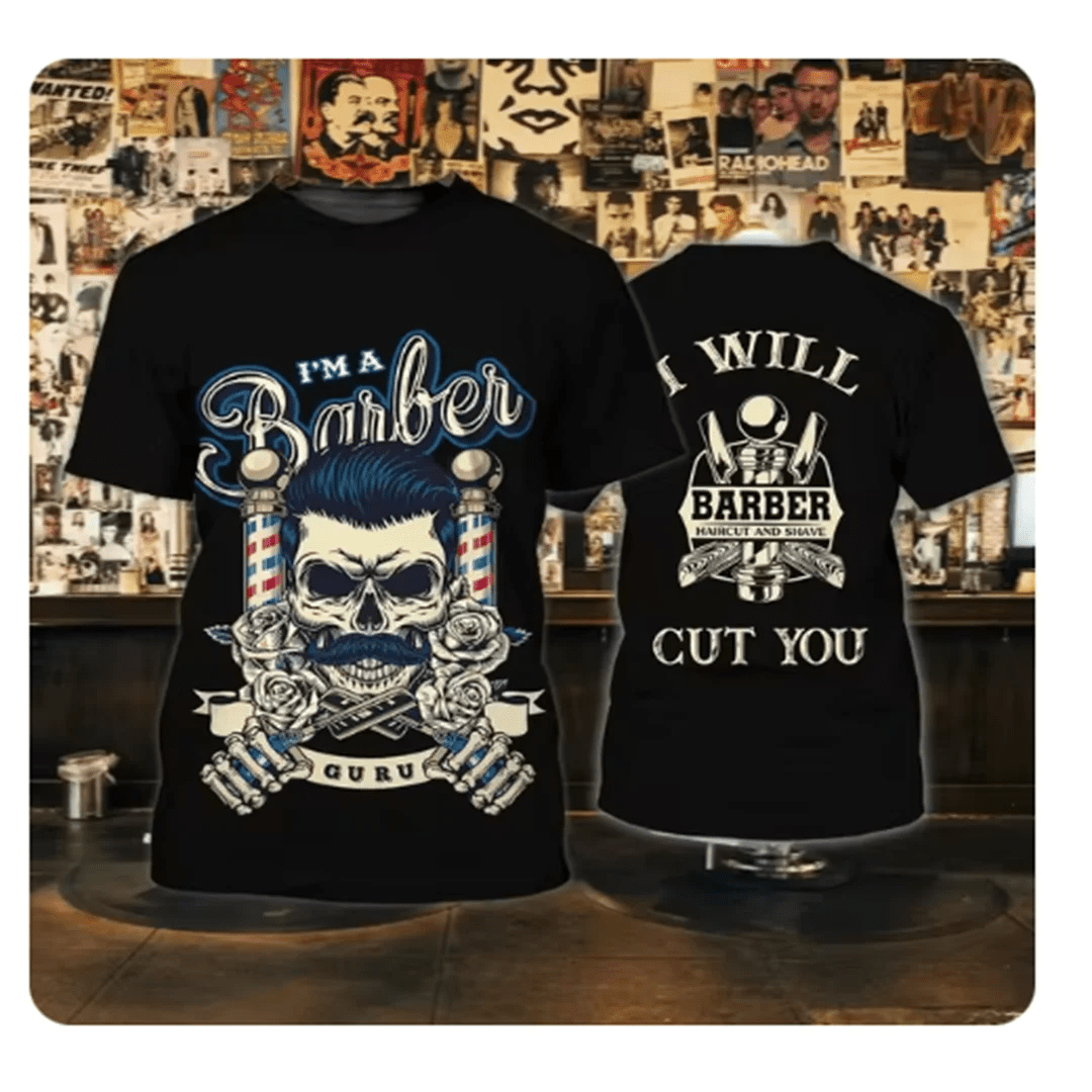 Camiseta para hombre, Tops de barbería, jersey de manga corta con estampado 3D, moda urbana de verano para hombre, ropa Vintage, camisetas Harajuku y2k - VibraStore