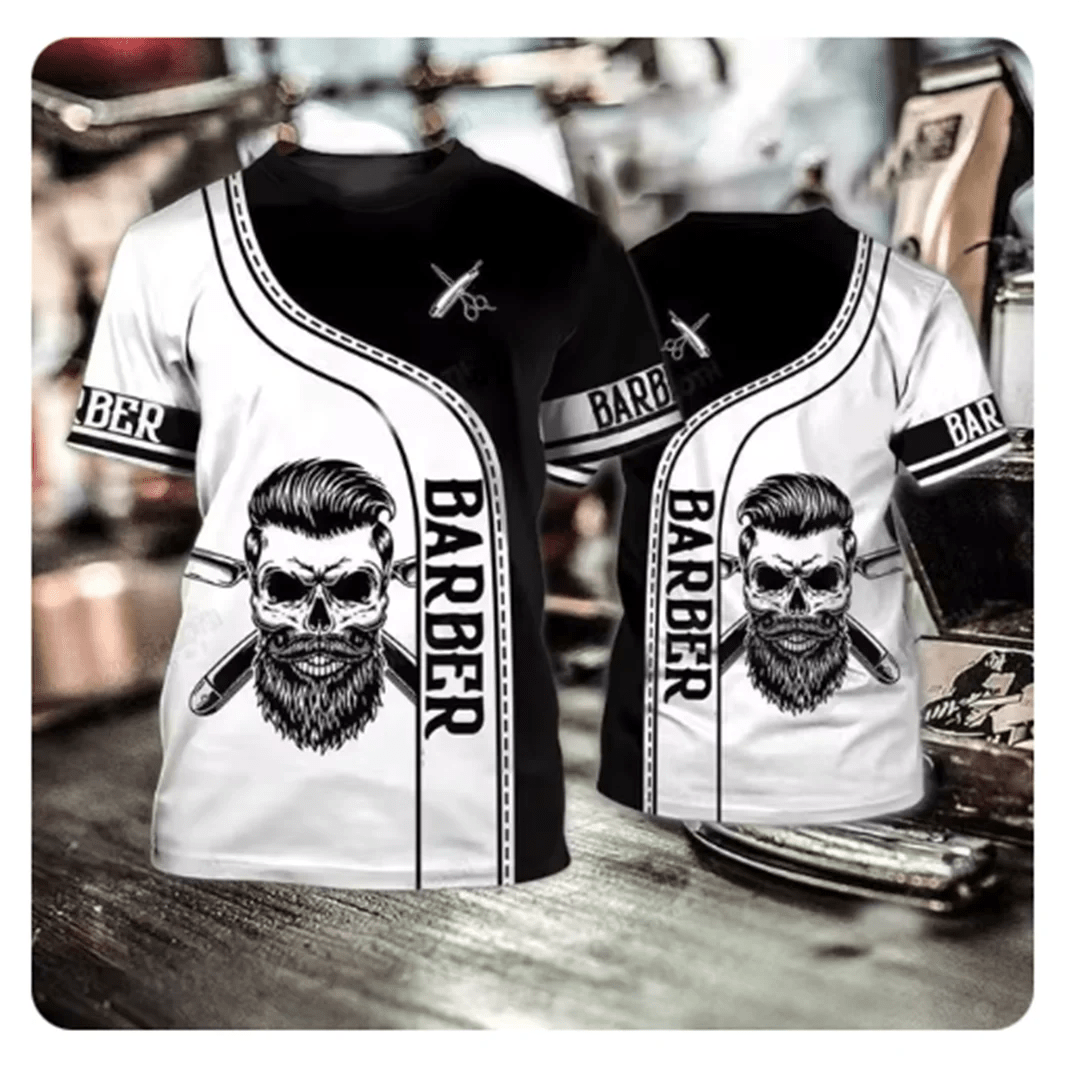 Camiseta para hombre, Tops de barbería, jersey de manga corta con estampado 3D, moda urbana de verano para hombre, ropa Vintage, camisetas Harajuku y2k - VibraStore