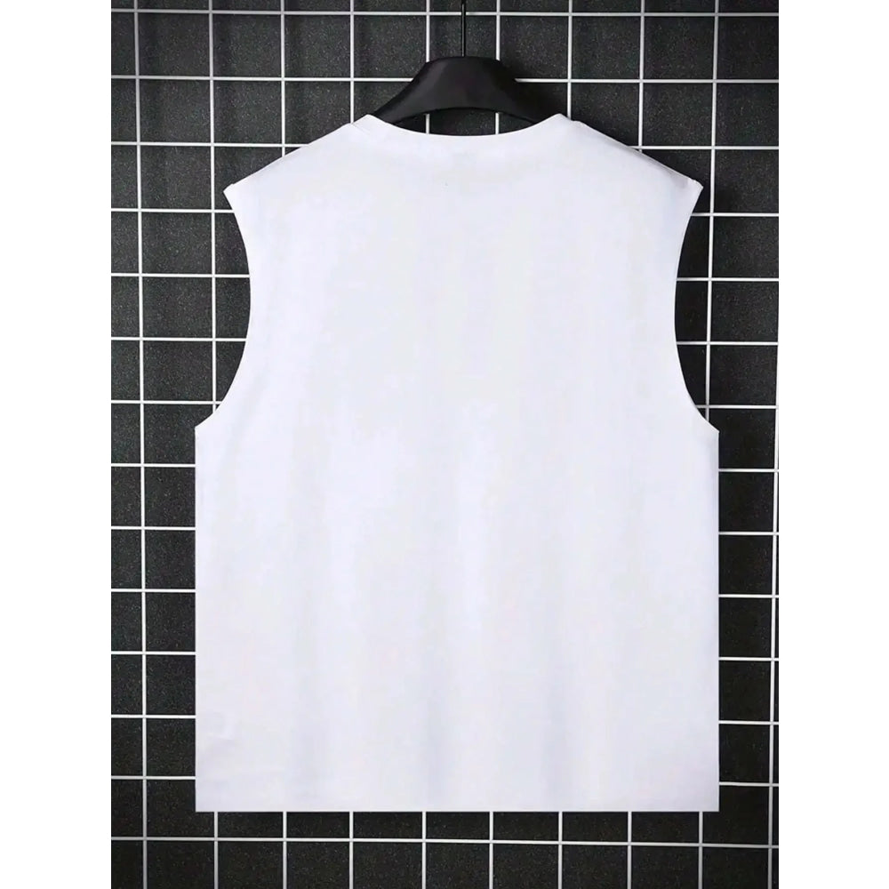 Camiseta sin mangas con cuello redondo y estampado de letras FOCUS holgadas para deportes de ocio de verano para hombre - VibraStore