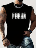 Camiseta sin mangas con cuello redondo y estampado de letras FOCUS holgadas para deportes de ocio de verano para hombre - VibraStore