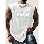 Camiseta sin mangas con cuello redondo y estampado de letras FOCUS holgadas para deportes de ocio de verano para hombre - VibraStore