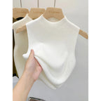 Camiseta sin mangas de punto para mujer, suéter ajustado corto sin mangas, suéteres lisos para primavera y otoño, jerséis 2026 - VibraStore