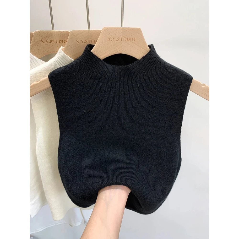 Camiseta sin mangas de punto para mujer, suéter ajustado corto sin mangas, suéteres lisos para primavera y otoño, jerséis 2026 - VibraStore