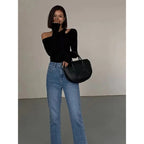 Camisetas de manga larga con hombros descubiertos y cuello oblicuo para mujer, Top corto liso ajustado, camisetas caladas sexys para primavera - VibraStore